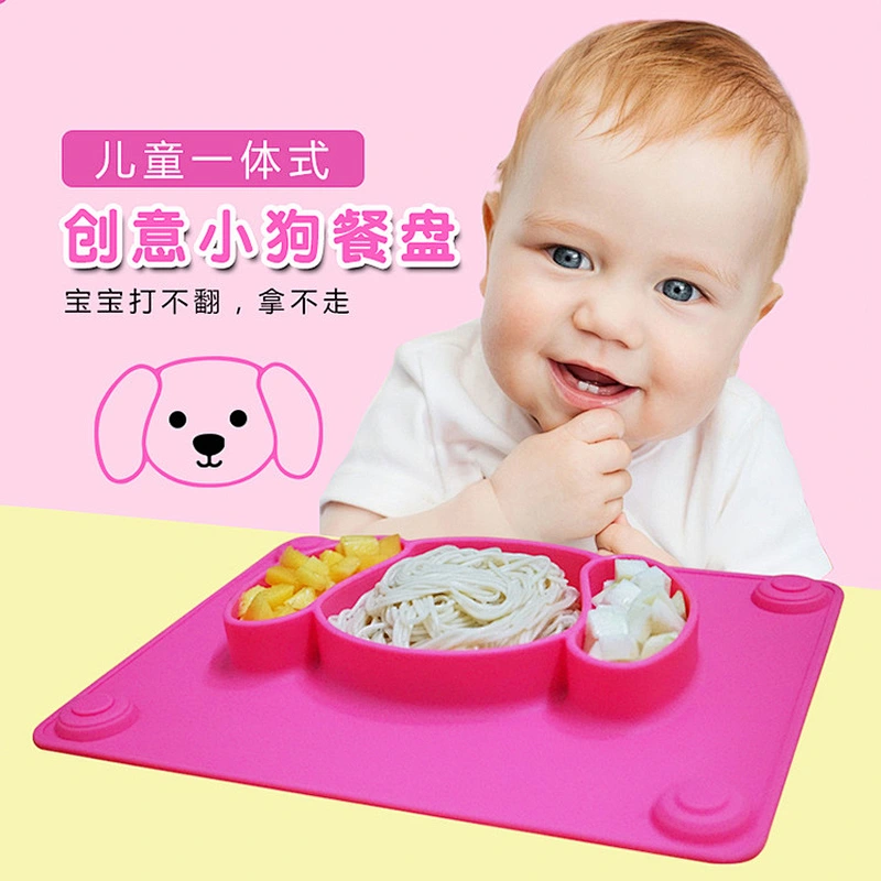 custom Portable silicone  suction  baby dog  Shaped Plates  Food Supplement Tableware Baby Cartoon plate