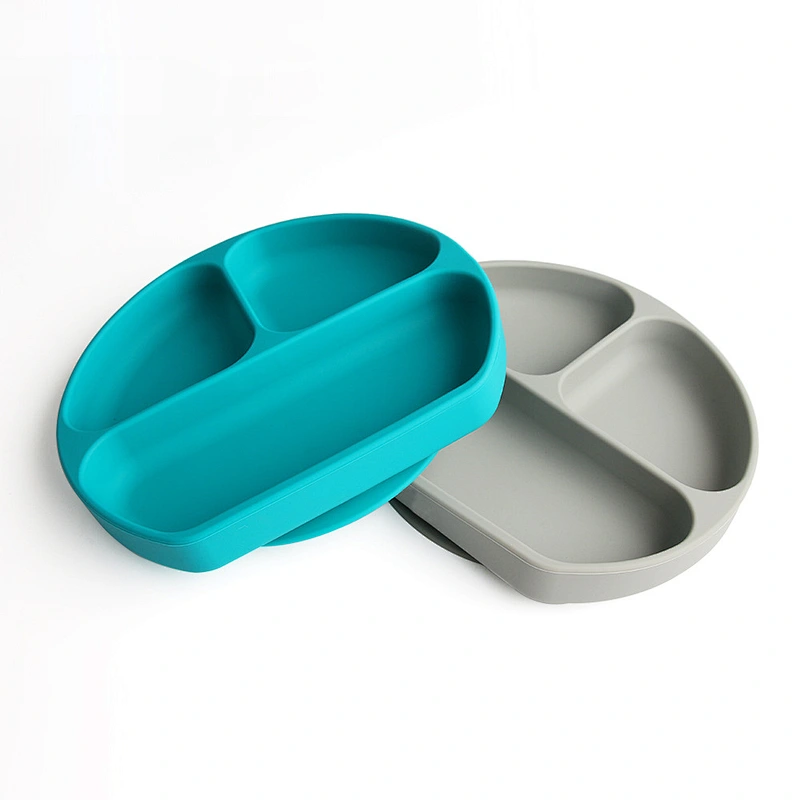 suction Baby Safe Silicone Divided Plate Feeding Dins Dinner Plate Divided Food Feeding  baby Tray with lid Tableware
