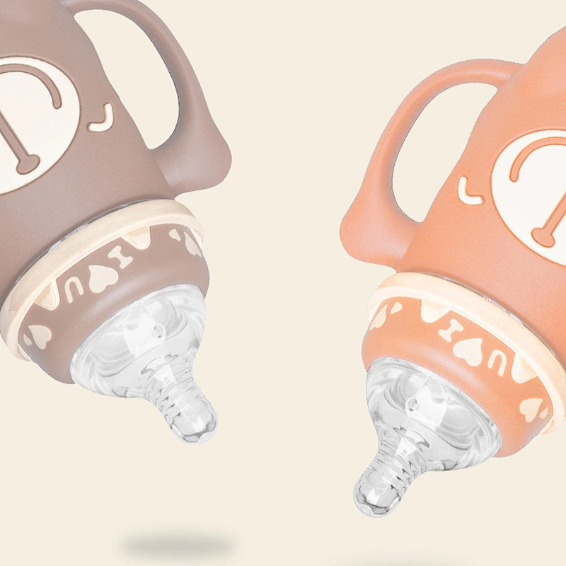 45 degrees curvy wide caliber cartoon monkey design  glass water bottle feeding baby milk bottle
