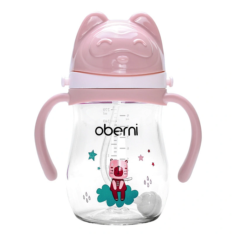 Cute Baby Kids Children 270 ml  Feeding Bottle  Cup With Straw Handle Drinking Tool Sippy Infant Water Bottle plant