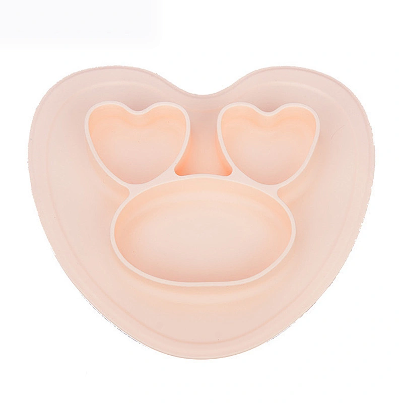 Children's Baby  heart shaped design Silicone salad bowl Integrated placemat  Plate Compartment coconut bowl bowl