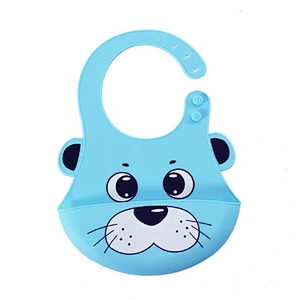 custom Adjustable cartoon printed   baby silicone  bibs  logo waterproof bib with Food Catcher Easily Wipes Clean