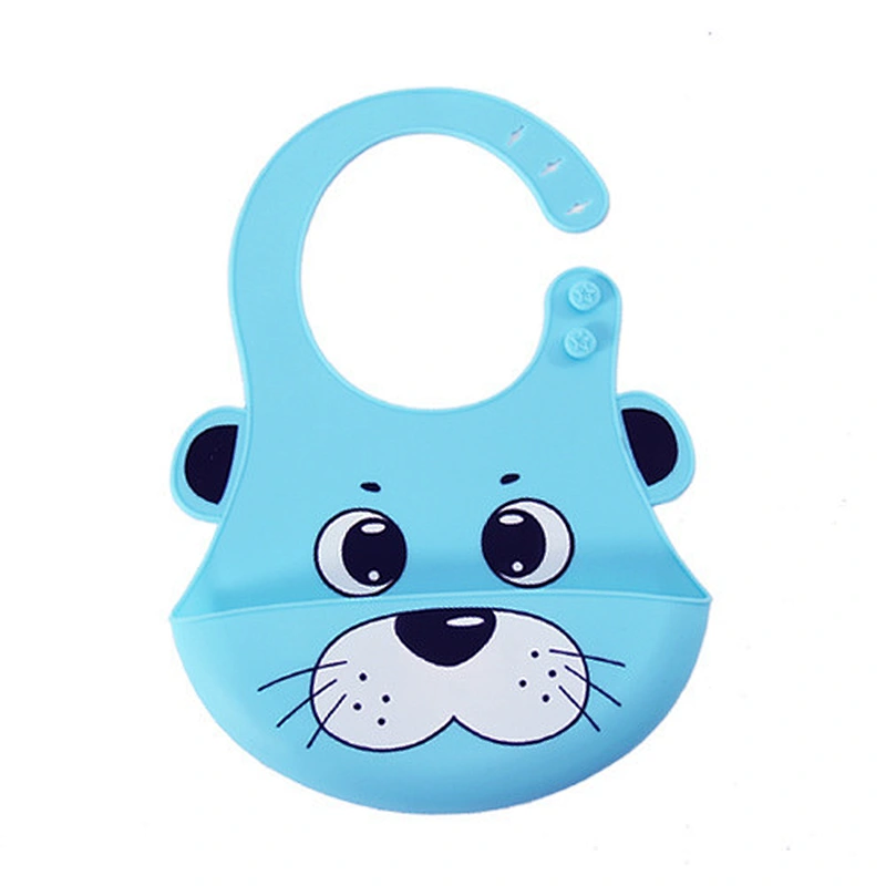 custom Adjustable cartoon printed   baby silicone  bibs  logo waterproof bib with Food Catcher Easily Wipes Clean