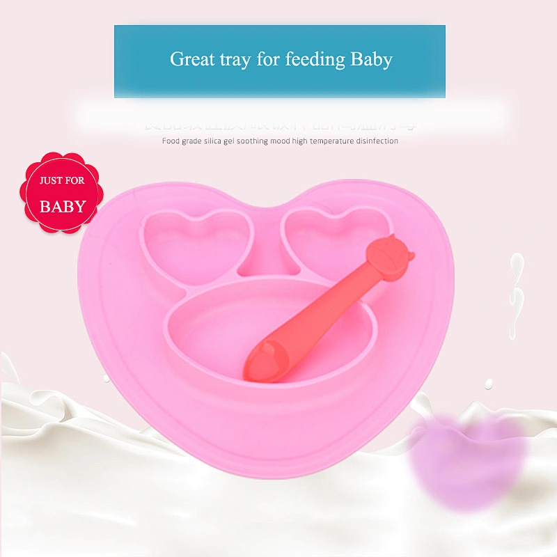 Integrated placemat  Plate Children's Baby  heart shaped design Silicone  baby bowl with suction