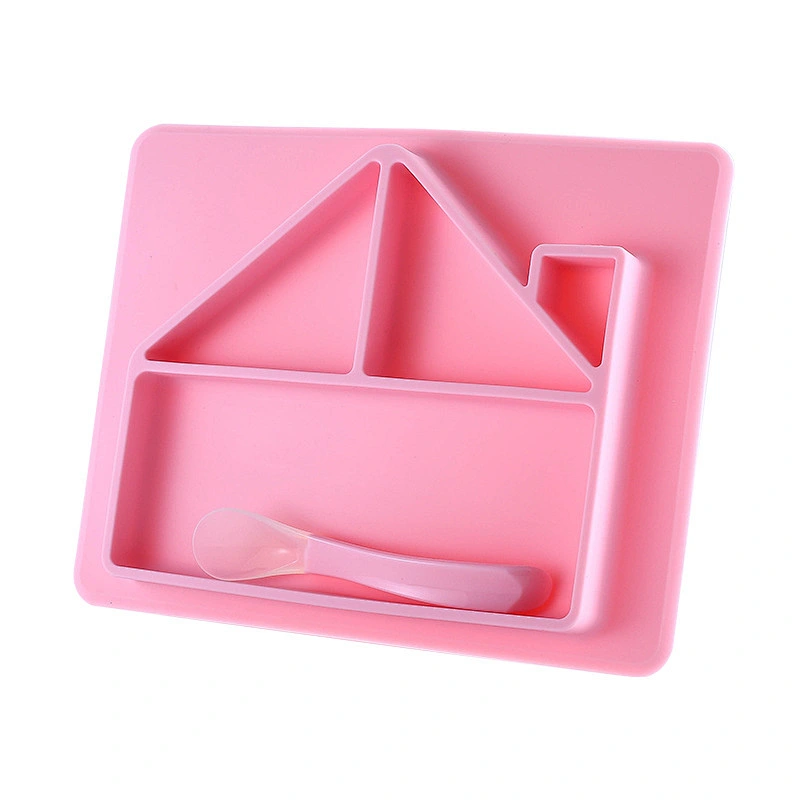 custom Portable suction   cartoon house Shaped Silicone Plates  Food Supplement Tableware Baby Cartoon plate
