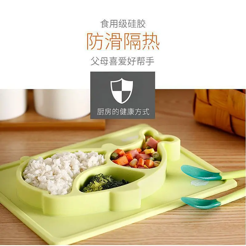 Silicone rectangle suction divided Baby  Plate Feeding Dins Dinner Plate Food Feeding  baby Tray Tableware