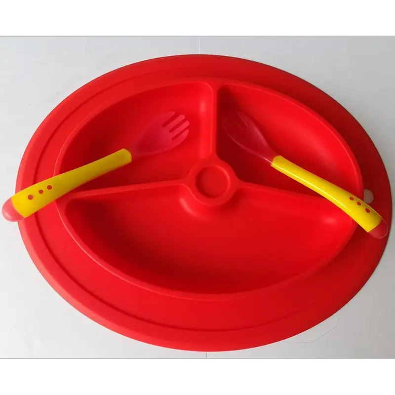 Toddler Plates Divided Baby Silicone Plate Spoons Portable tray  candy serving Kids Feeding Plates Dishwasher