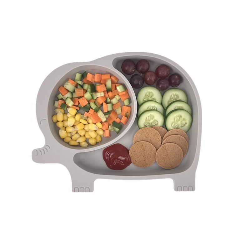 factory custom  1PC Elephant Shaped Silicone Divided Plates Portable Non Slip Suction Plates Food Supplement Bowl Split Cup Dish