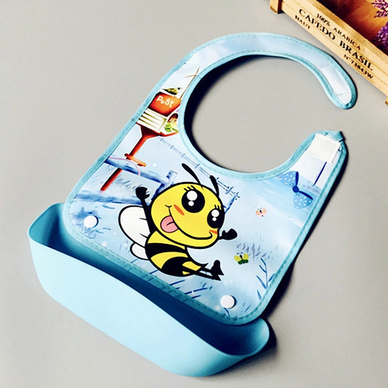 wholesale surplus stock waterproof Adjustable  disassemblable bib Silicone+Plastic Apron  baby food pocket Catcher bibs