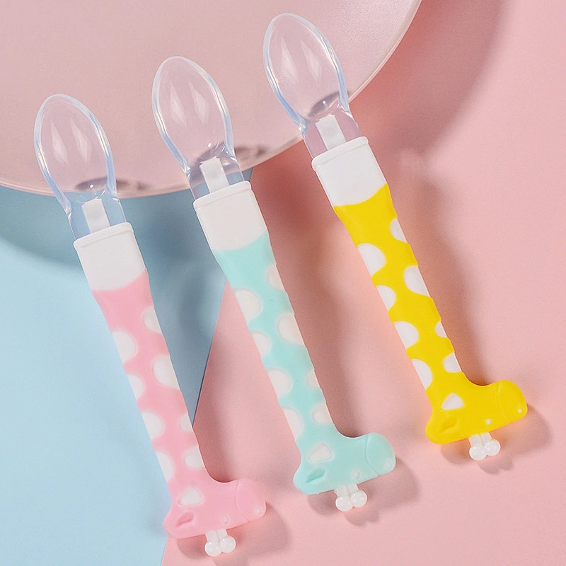 silicone  baby teether spoon  deer head desgin  soft baby spoon  temperature custom