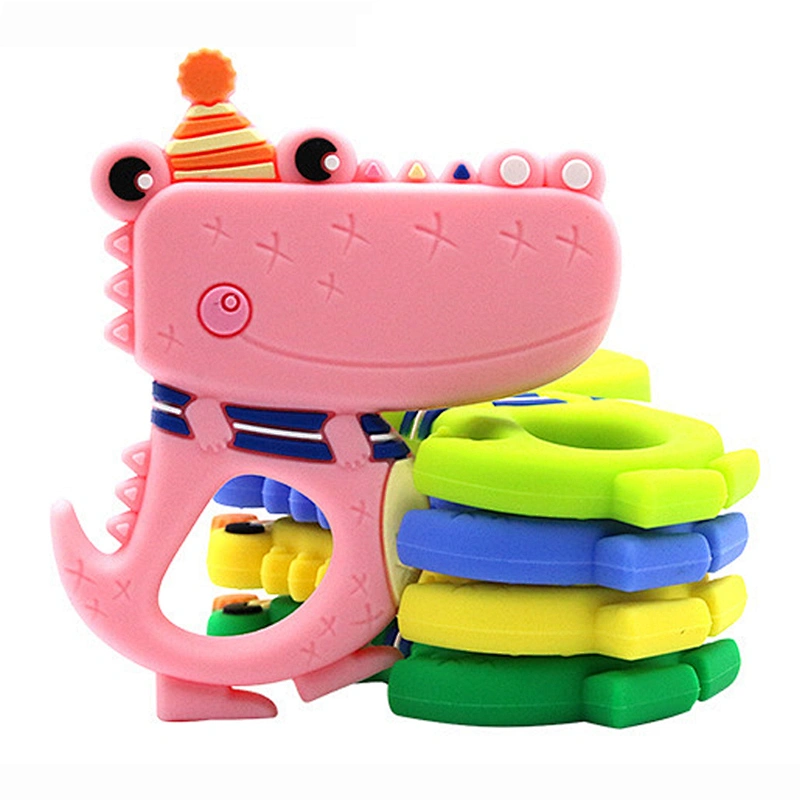 BPA free silicone  Baby  tsilicone teether dinosaur toys  baby teether beads Baby Dinosaur Teething  teether
