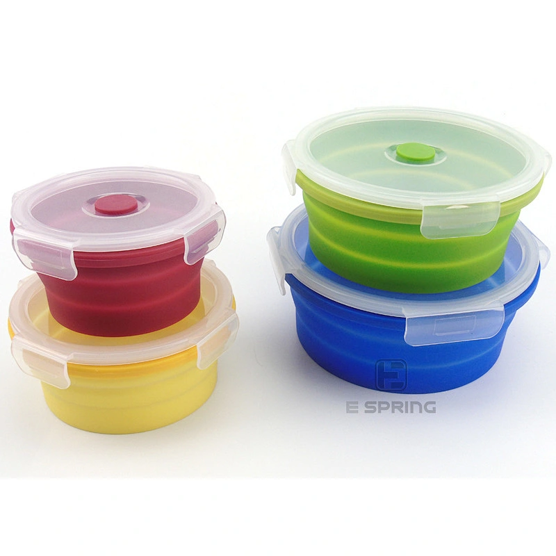 foldable Fresh-keeping  Sealed crisper_round foldable silicone lunch box four-piece seal leakproof storage box