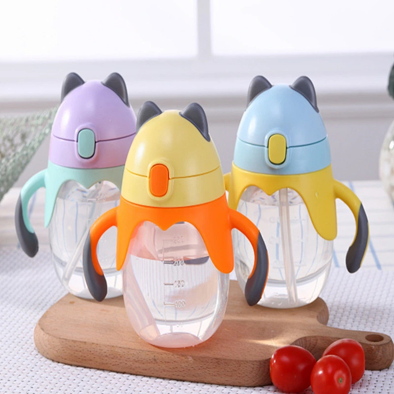 Cute slim drinking bottle Beaker/Container/Cup Bottle with Handles for Milk Drinking Straw Bottle logo for baby