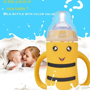 cute   bee  desgin silicone cover glass  bottle milk bottle 1000m