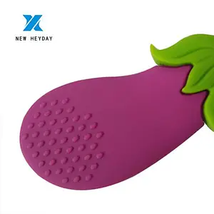 Hot sale eggplant shanped FDA silicone baby teether teething toys