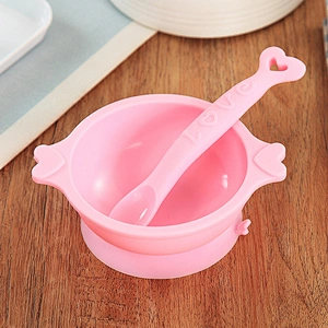 Baby Cartoon fish shape Silicone suction Bowl and matching spoon set  Babies Supplementary Bowl Spoon Tableware Set