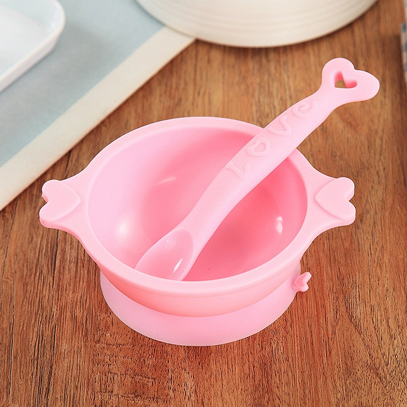 Baby Cartoon fish shape Silicone suction Bowl and matching spoon set  Babies Supplementary Bowl Spoon Tableware Set