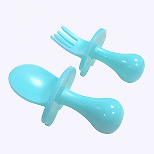 factory custom  wholesale  2 Pcs Set e Spoon Fork Set for kids Self Feeding Training Choke Protection Toddler Utensils