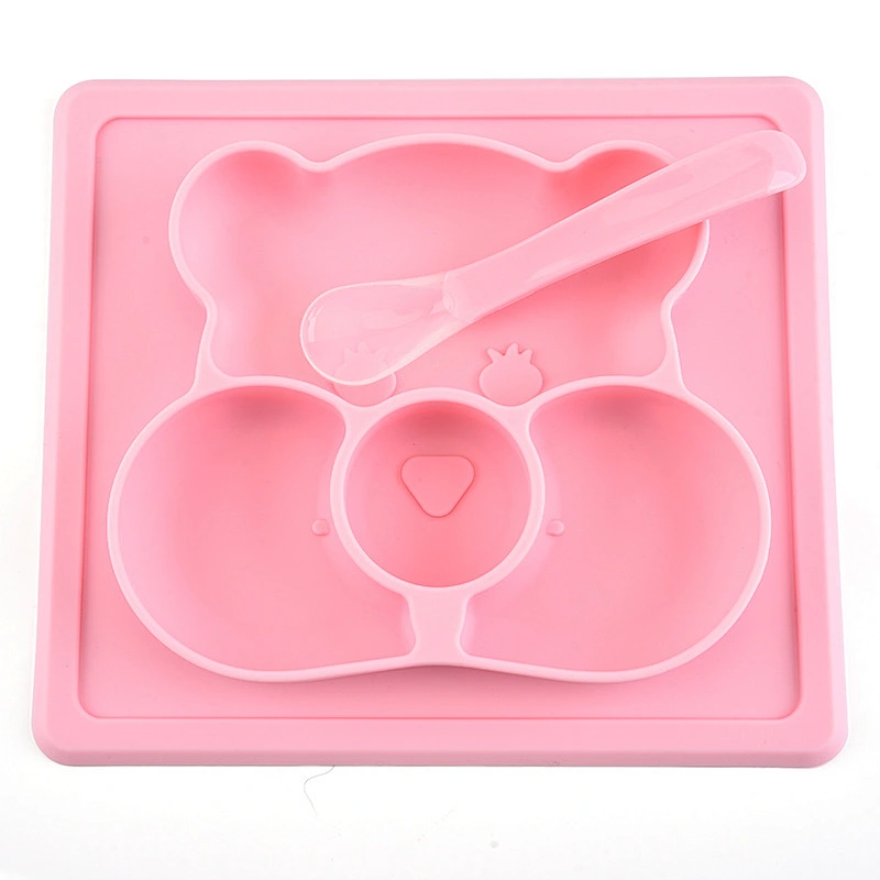 silicone  suction  molds owl  Cartoon kids dinner plate set  Kids Dinner Plate Divided Dish baby Tray Food Feeding Tableware
