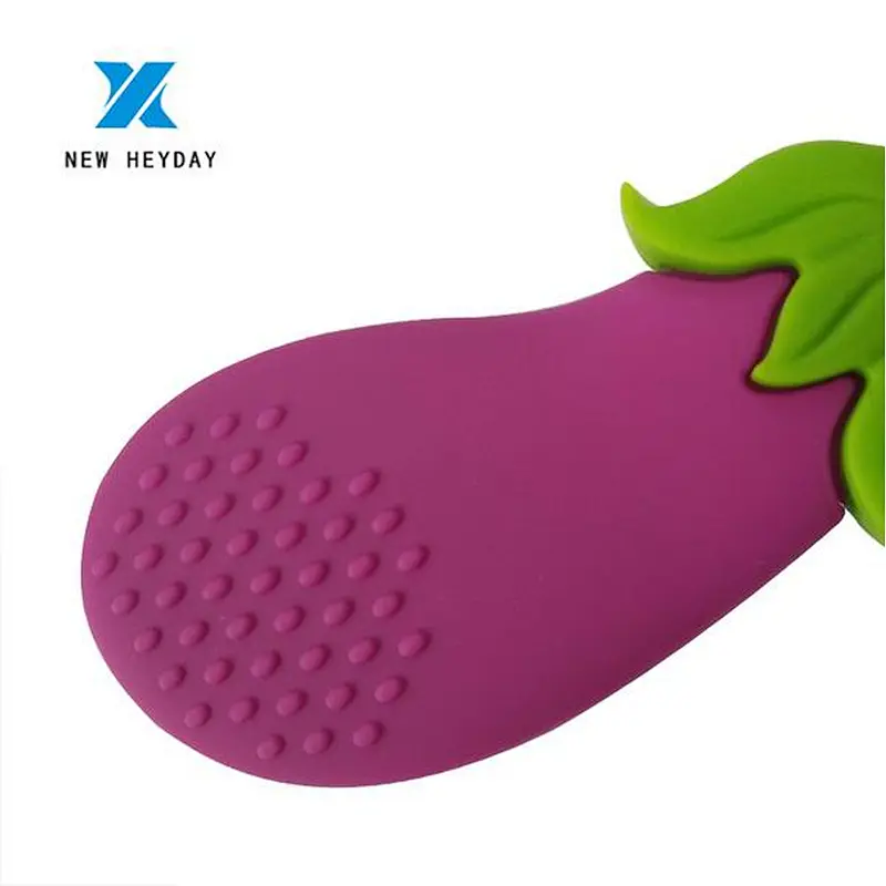 Hot sale eggplant shanped FDA silicone baby teether teething toys