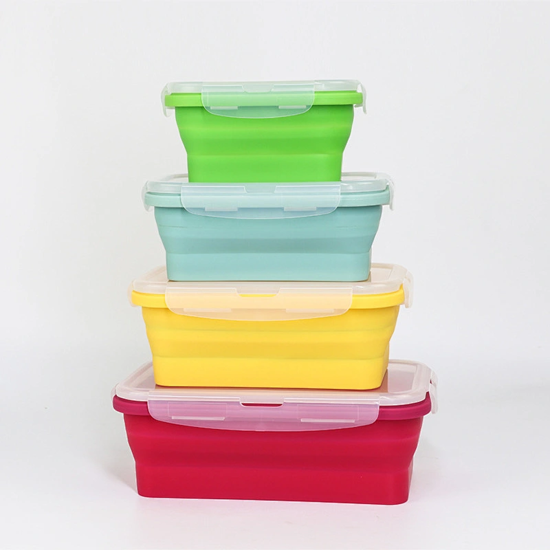 Creative square foldable Silicone lunch box with silicone lid  Fresh-keeping single box lunch   set