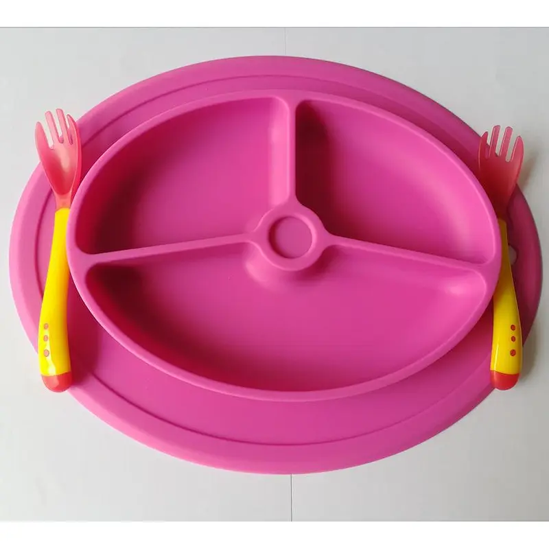 Toddler Plates Divided Baby Silicone Plate Spoons Portable tray  candy serving Kids Feeding Plates Dishwasher