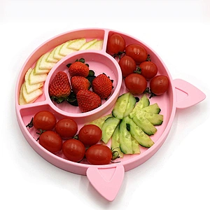 Children's Baby  pig banana design Silicone Integrated placemat  Plate Compartment  holder fruit bowl