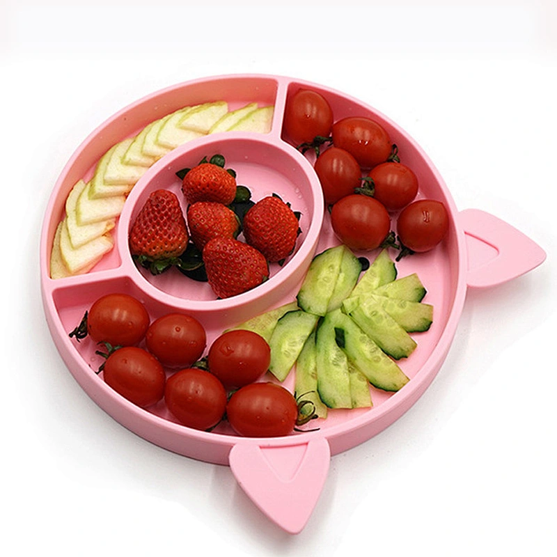 Children's Baby  pig banana design Silicone Integrated placemat  Plate Compartment  holder fruit bowl