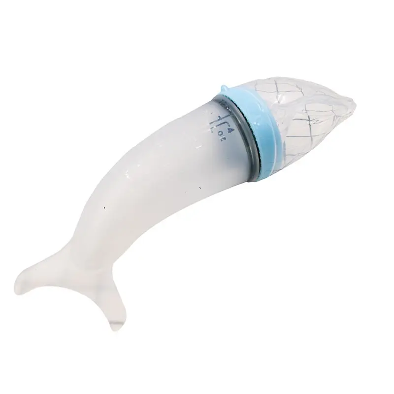 custom fish feeding  Baby Silicone spoon bottle Fish 90ml Silicone Baby Cereal Feeder Bottle Spoon Baby Toddler Feeding Bottle