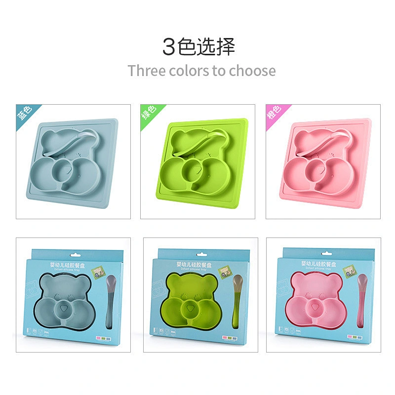 custom Integral Placemat  Non-Slip  Cartoon silicone feeding plate  suction  Anti-skid Belt  Plates  Tableware for  Toddlers Bab
