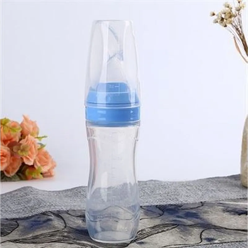 Silicone  Baby spoon   feeding   bottle  spoon Silicone Toddler Feeding Bottle with spoon wholesale manufacturer