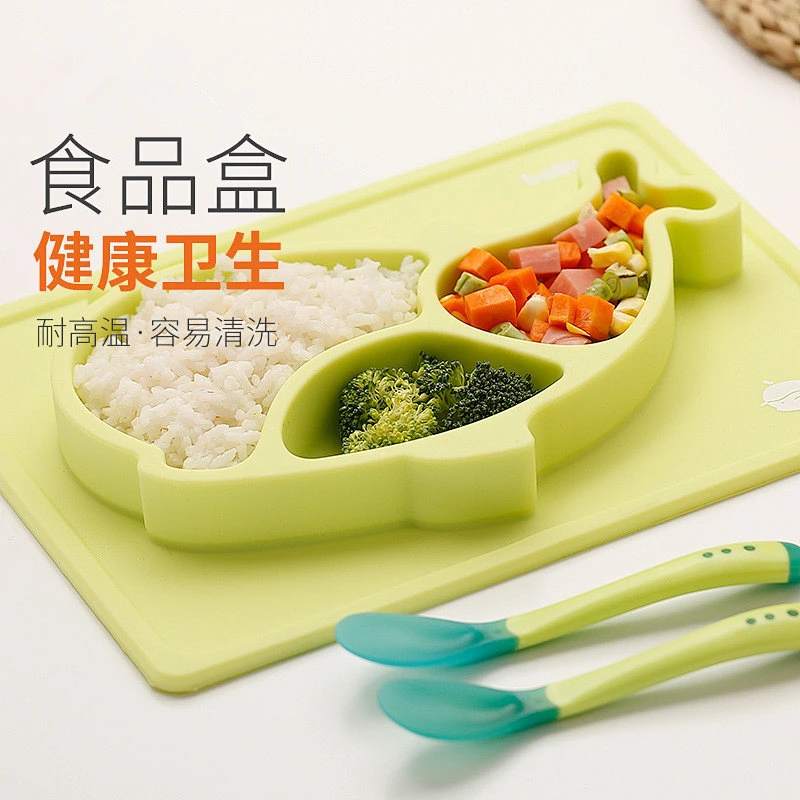 Silicone rectangle suction divided Baby  Plate Feeding Dins Dinner Plate Food Feeding  baby Tray Tableware