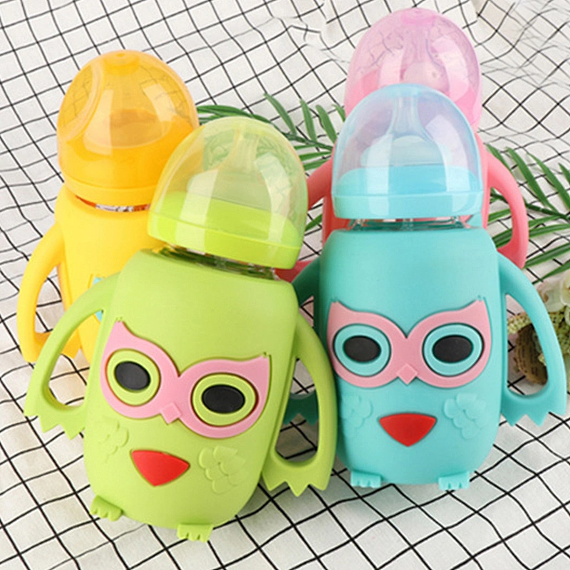 latest design baby glass feeding  bottles silicone sleeve