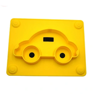 custom  silicone  Cartoon car shaped tray   baby tableware   suction  feeding food storage car  tray  plate for kids