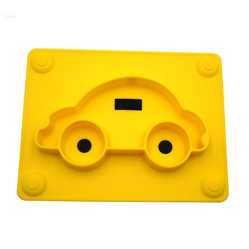 custom  silicone  Cartoon car shaped tray   baby tableware   suction  feeding food storage car  tray  plate for kids