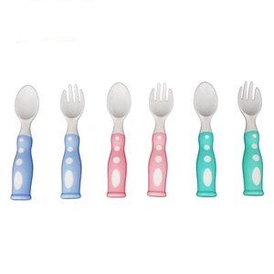 newest Scientific design  safety health baby spoon fork set  PP factory custom 3 color available set package