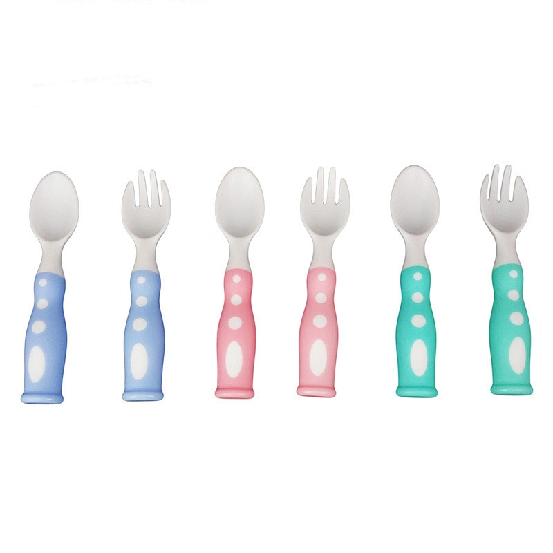newest Scientific design  safety health baby spoon fork set  PP factory custom 3 color available set package