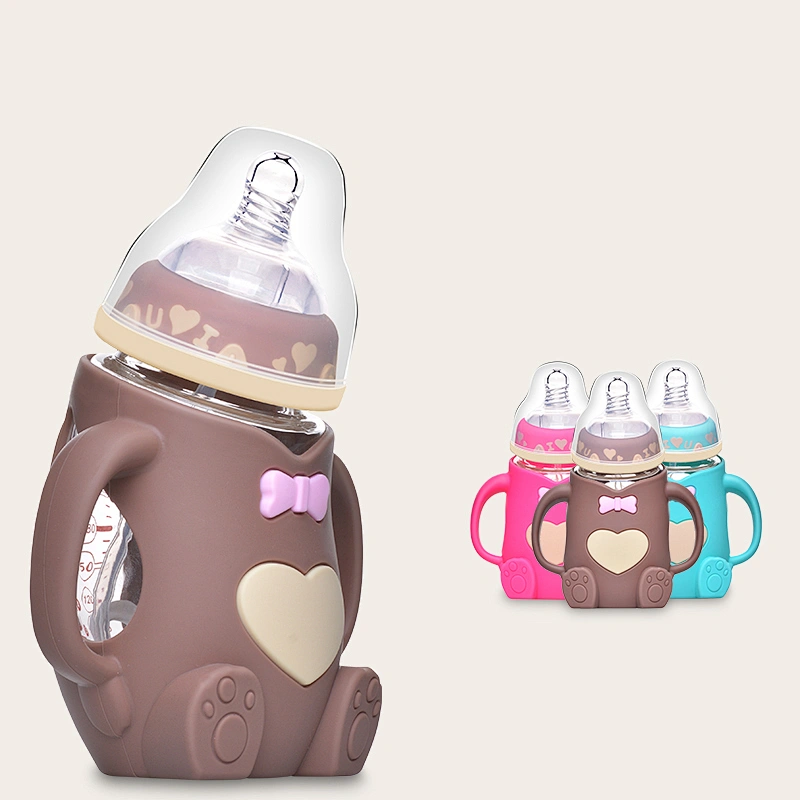 carton design  Infant Baby Anti-Colic Glass Feeding Milk Bottle  holder with Protective Silicone Sleeve