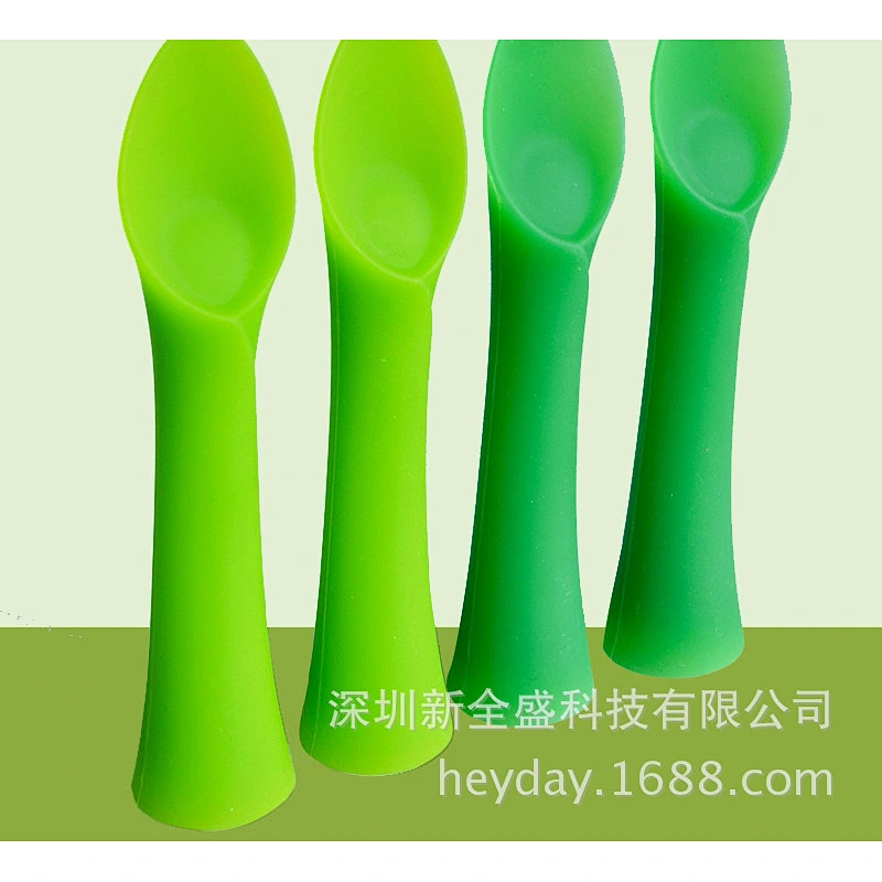 2PCS set 100% Silicone  Baby Soft-Tip Training Spoon Teether  toy Food Grade Bamboo Leaf Ergonomics For Baby Bendable