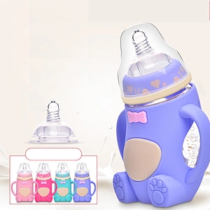 carton design  Infant Baby Anti-Colic Glass Feeding Milk Bottle  holder with Protective Silicone Sleeve