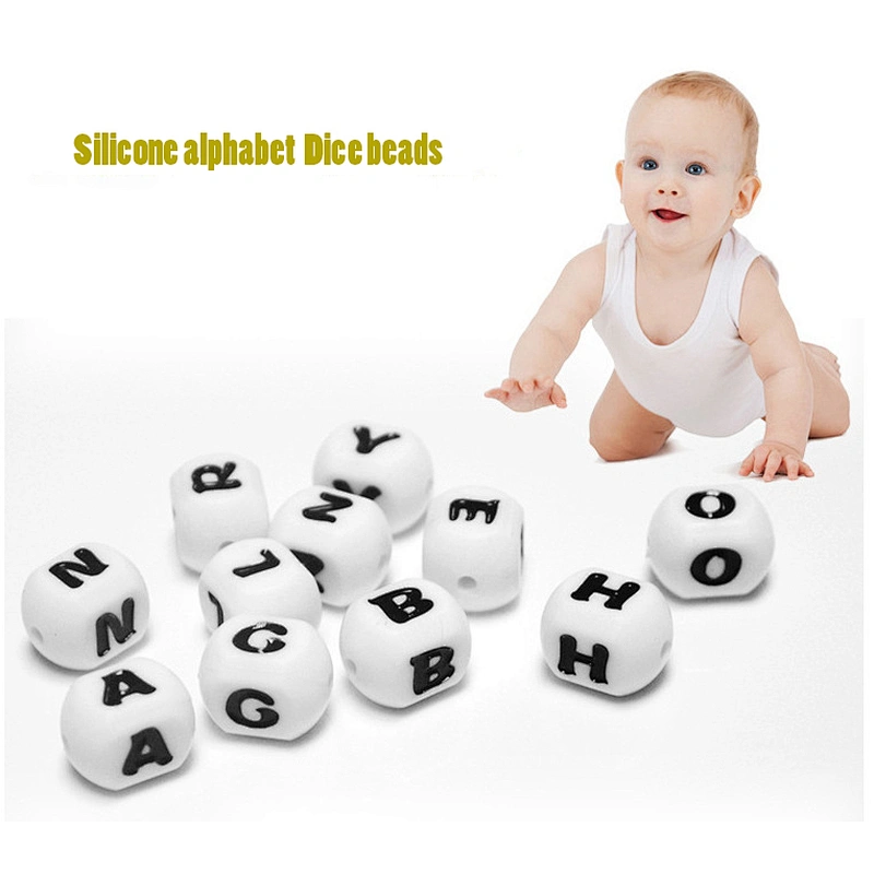 customized bpa free silicone beads  letter teething Dice beads