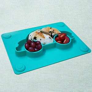 custom  silicone  Cartoon car shaped tray   baby tableware   suction  feeding food storage car  tray  plate for kids
