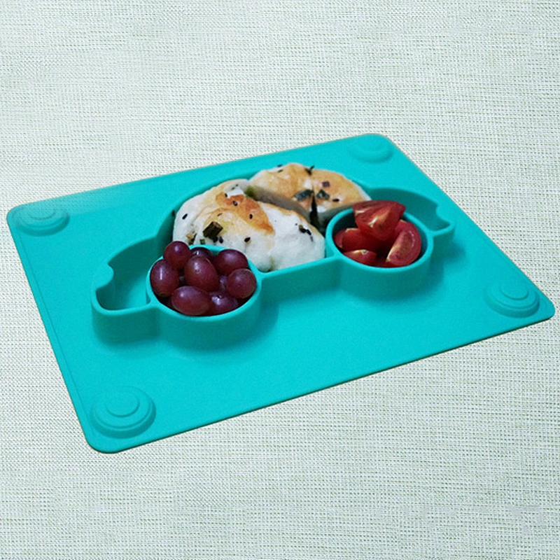 custom  silicone  Cartoon car shaped tray   baby tableware   suction  feeding food storage car  tray  plate for kids