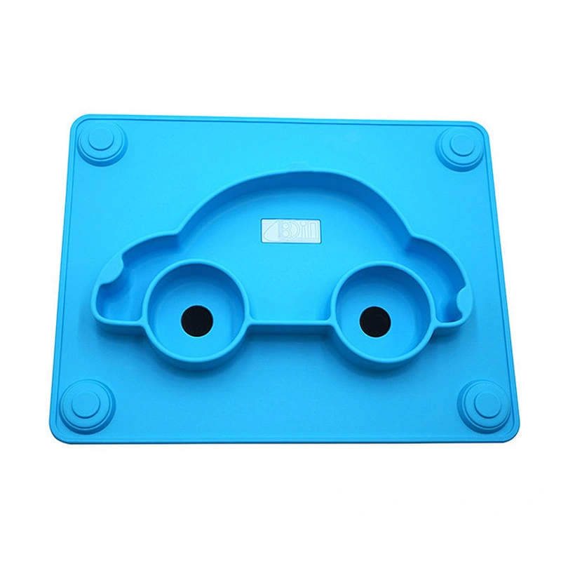 custom  kids travel Cartoon car shaped  silicone  baby tableware  feeding food storage tray  plate  suction for  Toddlers