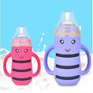 cute   bee  desgin silicone cover glass  bottle milk bottle 1000m