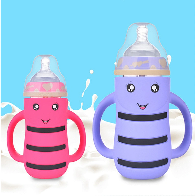 cute   bee  desgin silicone cover glass  bottle milk bottle 1000m