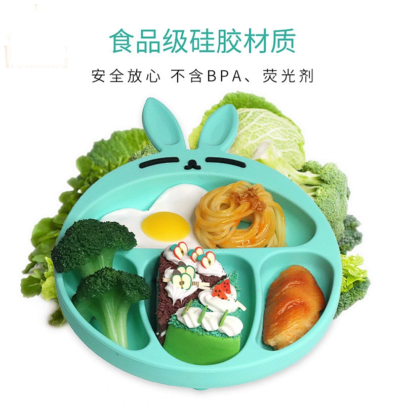 custom silicone  baby tableware  feeding silicone plate   Cartoon animal shaped  suction bowlTableware for  Toddlers