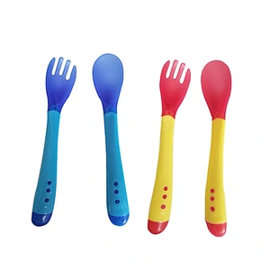 newest silicone spoon and fork for baby set factory custom 3 color available set package