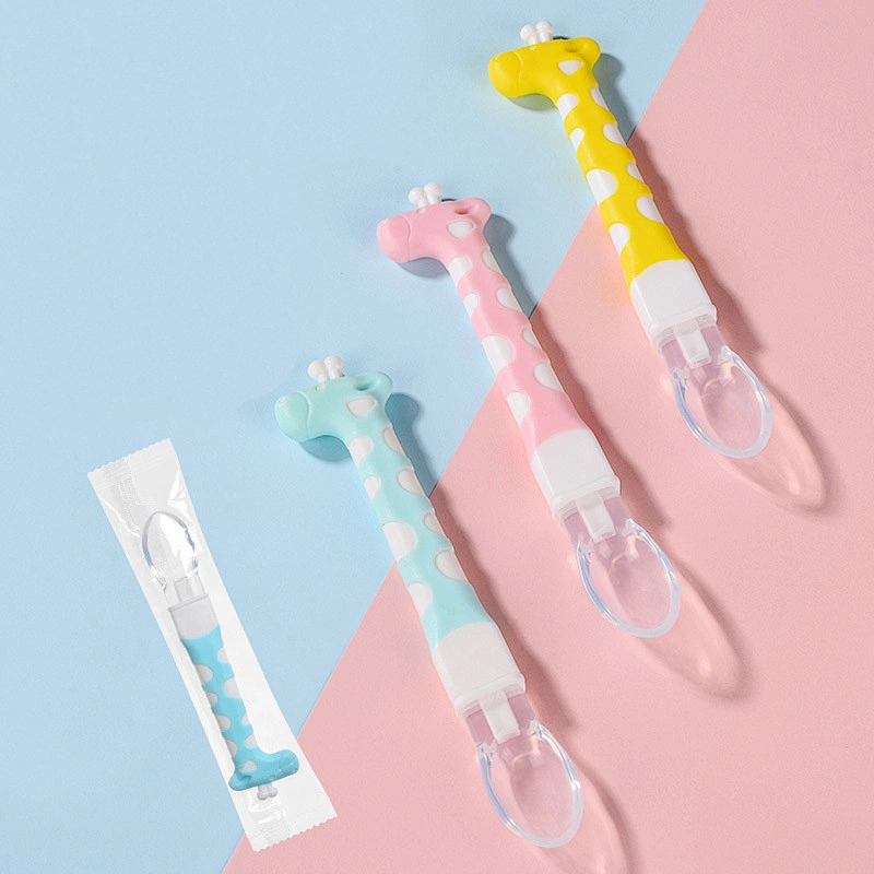 silicone baby food pouch spoon deer head desgin  soft baby spoon thermometer  custom