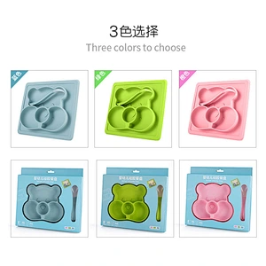 custom Integral Japanese Creative Cartoon silicone  suction  plate Anti-skid Belt  Plates  Tableware for Baby